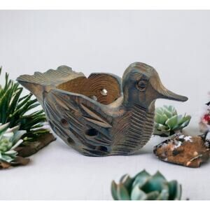 Vintage Hand-Carved Wood Duck Bird Candle & Incense Holder Edward Rodriguez Co.
